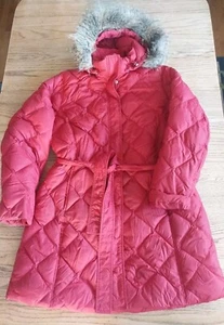 Eddie Bauer Goose Down Puffer Parka 700 Fill Power Hood Belted Red Womens Sz XL - Picture 1 of 10