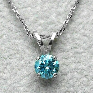 Collar colgante de topacio azul simulado de corte redondo de 2,0 quilates en ... - Imagen 1 de 4