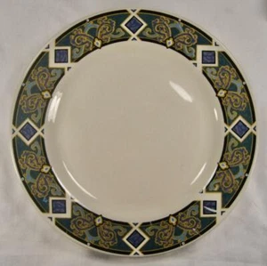 Gibson Housewares Speiseteller blau lila gold grüne Schnörkel & Diamanten (O) - Bild 1 von 6