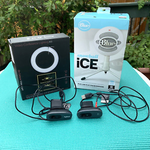 Video Conference Kit Blue Snowball Ice Mic Light 2 Logitech Webcams 720p YOUTUBE