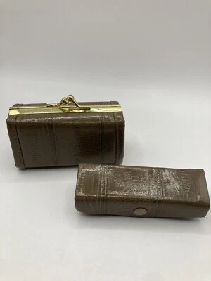 2 шт. подходящий коричневый искусственный кошелек для монет с застежкой Kiss зеркальный держатель помады - Изображение 1 из 4