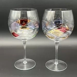 Set of 2 MILANO or SAGRATA Stained Glass Red Gold Blue 9" Oversized Balloon Wine - Picture 1 of 16