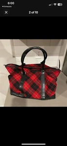 LL bean wool blend leather handle large plaid tote bag - Picture 1 of 7