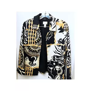 Chicos Damen gefütterter Tribal schwarz hellbraun Blumenmuster Baumwollmischung Blazer Jacke Größe 0 - Bild 1 von 3