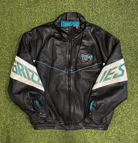 RARE Vintage 90s Pro Player Vancouver Grizzlies Sleeve Claw Leather Jacket XL Cover