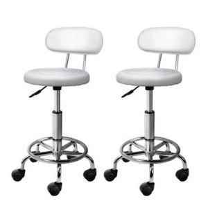Artiss 2x Salon Stool Swivel Chair Backrest White - Picture 1 of 7