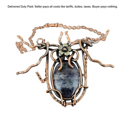 Collar de flores envuelto en alambre de boda cadena de piedra solar de iolita de cobre joyería Foto 1 de 4