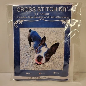 Boston Terrier Dog Cross Stitch Kit 11CT Printed Aida 30×40cm Craft Set - Picture 1 of 5