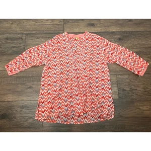 Roberta Roller Rabbit Womens Cotton Abstract Printed V-Neck Tunic Top Pink Sz L - Picture 1 of 8