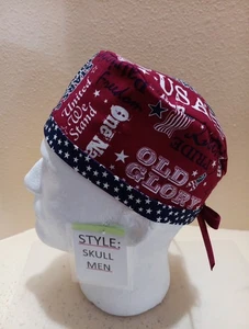 Sombrero/Gorra exfoliante quirúrgica Old Glory Patriotic/4 de julio para hombre con calavera/quimio - Imagen 1 de 7