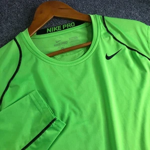 Nike Pro Shirt Uomo XL Verde Neon Fitted Compressione DriFit Manica Lunga Palestra - Foto 1 di 10
