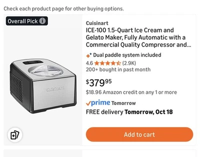 Cuisinart ICE-100 Ice Cream & Gelato Maker 1.5 Qt Compressor Model, NEW OPEN BOX - Image 1 of 4