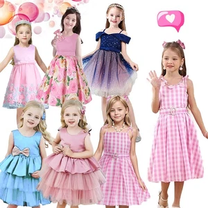 Flower Girls Dress Princess Bridesmaid Party Wedding Lace Bow Kids Proms Outfit - Picture 1 of 35