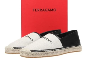 NEW SALVATORE FERRAGAMO LADIES CANVAS LEATHER LOGO ESPADRILLES LOAFERS SHOES 7.5 - Picture 1 of 8