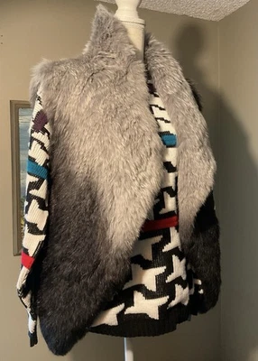 Chaleco de piel de conejo súper suave para mujer OS gris negro Ombré chaqueta sin mangas capas Foto 1 de 4