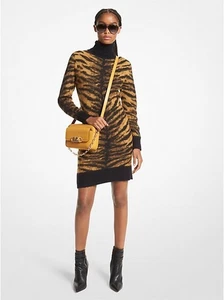 NWT MICHAEL Michael Kors Brushed Tiger Jacquard Sweater Dress Size Large - Picture 1 of 11
