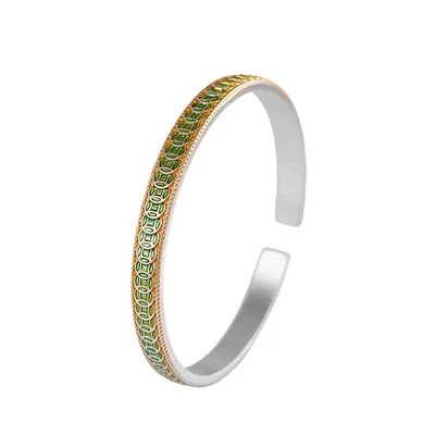 9999 Fine Silver Bangle Gold-Painted Enamel Adjustable Light Luxury Jewelry - Image 1 of 4