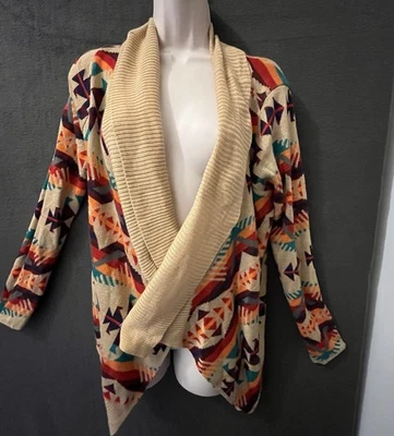 Blu Pepper BoHo Aztec Southwestern Pattern Open Cardigan Sz Small Shawl Drape Foto 1 de 4