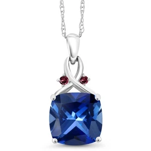 10K White Gold Created Sapphire and Rhodolite Garnet Pendant Necklace For Women - Picture 1 of 4