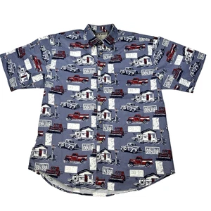 Mens Bit And Bridle Button Up Shirt Short Sleeve Classic Trucks Blue Size Large - Picture 1 of 6