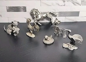 6 Pewter Cast Animal Miniature Art Figurines Trinkets - Bild 1 von 11
