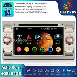 8-Kern DAB+Android 14 Autoradio GPS DVD BT Für Ford Focus S/C-Max Fiesta Transit - Bild 1 von 21