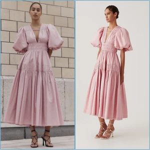 Aje Fallingwater Dress Midi Powder Pink Size AU 16 US 12 Short Puff Sleeves - Picture 1 of 11
