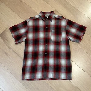 Caltop Button Up Red Shadow Plaid Shirt Short Sleeve USA Made Men’s Small - Picture 1 of 6
