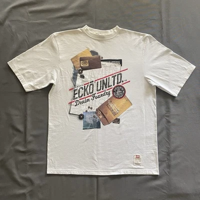 Camiseta de Colección Años 2000 Ecko Unltd Denim Fundición Para Hombre Talla Grande Blanca Streetwear Y2k Foto 1 de 4