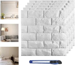 30 Pcs 3D Wall Panels, White Brick Printable Wallpaper Stick and - Picture 1 of 7