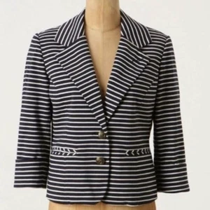 Anthropologie Cartonnier En Route Blazer Womens Button Nautical Striped Size Sm - Picture 1 of 8