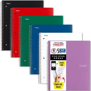 Five Star Spiral Notebook + Study App, 6 Pack, 5 Subject, College Ruled Paper, - Picture 1 of 1