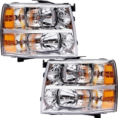 Pair For 2007-2013 Chevy Silverado 1500 2500 3500 HD Headlights Assembly Chrome - Image 1 of 4
