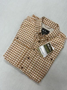 NWT Drake Magnattach Button Down Men's Small Orange White Plaid Vented Fishing - Picture 1 of 6