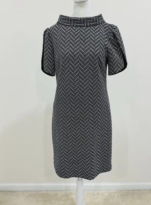 Vestido para mujer Trina Turk negro/blanco patrón jacquard manga corta talla 4 Foto 1 de 4