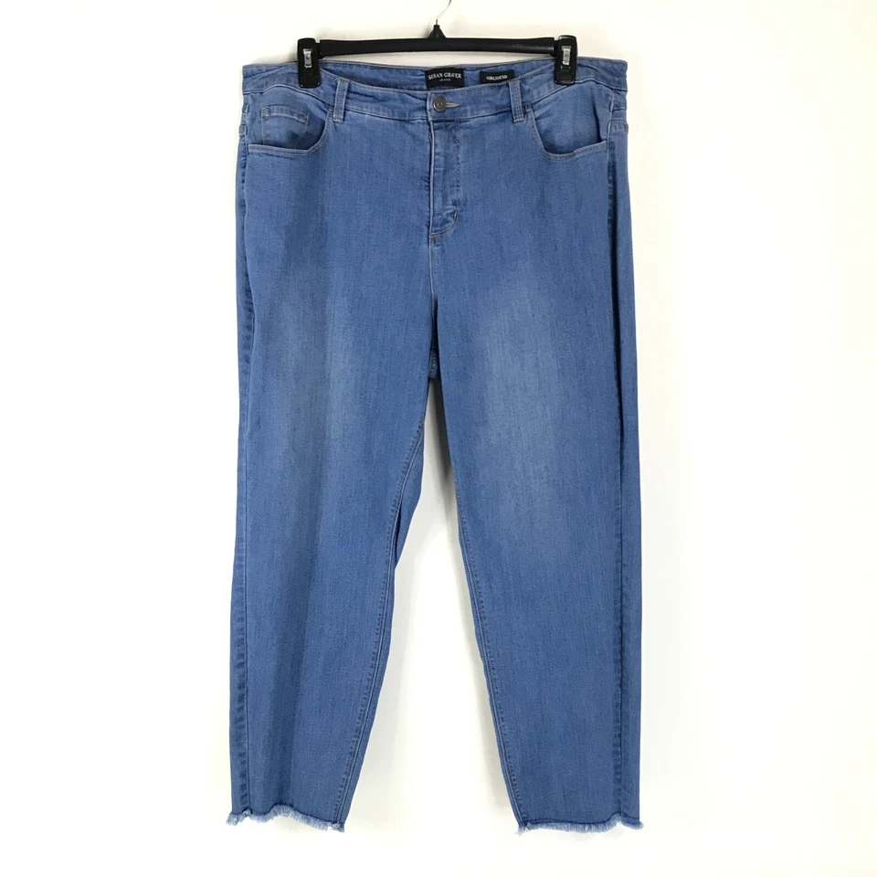 Susan Graver Stretch Denim Girlfriend Jean Women's Plus Size 20W Frayed Cuffs - Image 1 of 4