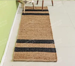 Indian Handmade Natural Hemp Jute Rug Eco Friendly Rug, Yoga Mat Vintage Rug - Picture 1 of 10