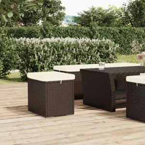 Sturdy Ottoman Footstool w/ Cushion Brown Poly Rattan Indoor & Outdoor Furniture - Picture 1 of 8