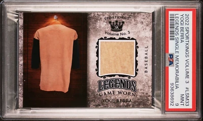 2022 Sport Kings Vol. 3 Game Worn Jersey Relic Yogi Berra PSA 9 POP 1 Yankees - Image 1 of 2