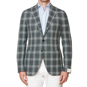 LUIGI BORRELLI Napoli "PROCIDA" Green Plaid Wool-Linen-Silk Jacket 52 NEW US 42 - Picture 1 of 8