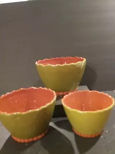 CERAMIC GREEN AND ORANGE 3 PIECE SET CERAMIC MIXING BOWLS - Picture 1 of 12