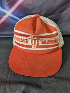 Vtg 80s Tennessee Volunteers 3 Three Stripe Hat Trucker Snapback Vols Large - Picture 1 of 7