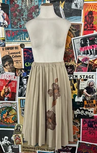 Vtg 60s-70s Khaki Tan Floral Print Elastic Pleated Accordion Skirt XS Women - Picture 1 of 9