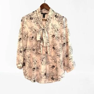 Arco Forever 21 Rosa Rubor Floral Pussycat Semi Transparente Top L - Imagen 1 de 6