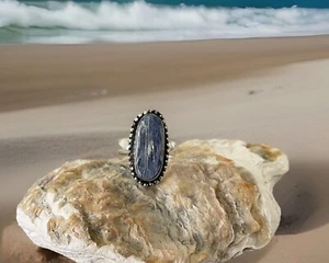 Size 6 Kyanite Crystal Gemstone Ring  -925 Silver plated- New ! - Picture 1 of 4