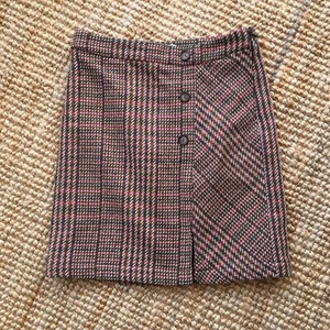 MONSOON Size 8 WOOL mx Tartan Tweed Short Midi Skirt Winter Split Button Tights - Picture 1 of 6