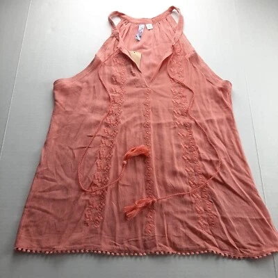 Francesca's Alya Mujer Top Sin Mangas Talla Grande Rosa Bordado Borla Corbatas Foto 1 de 4