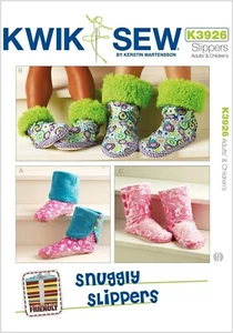 Kwik Sew K3926 Snuggly Slippers Sewing Pattern, Size Adult and Children XS-S-M-L - Picture 1 of 5