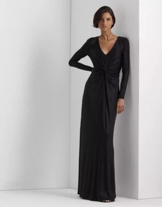 Lauren Ralph Lauren Twist Front Gown Dress, Black, Size 10 - Picture 1 of 6