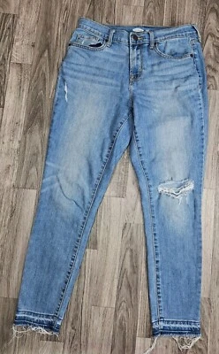 Pantalones de mezclilla azul envejecidos ajustados curvilíneos talla 4 bolsillos Old Navy para mujer Foto 1 de 4